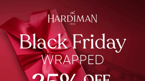 Promotional poster for The Hardiman offers 25% off, a free glass of prosecco on arrival, and €40 off your next stay for Black Friday, subject to availability and terms.