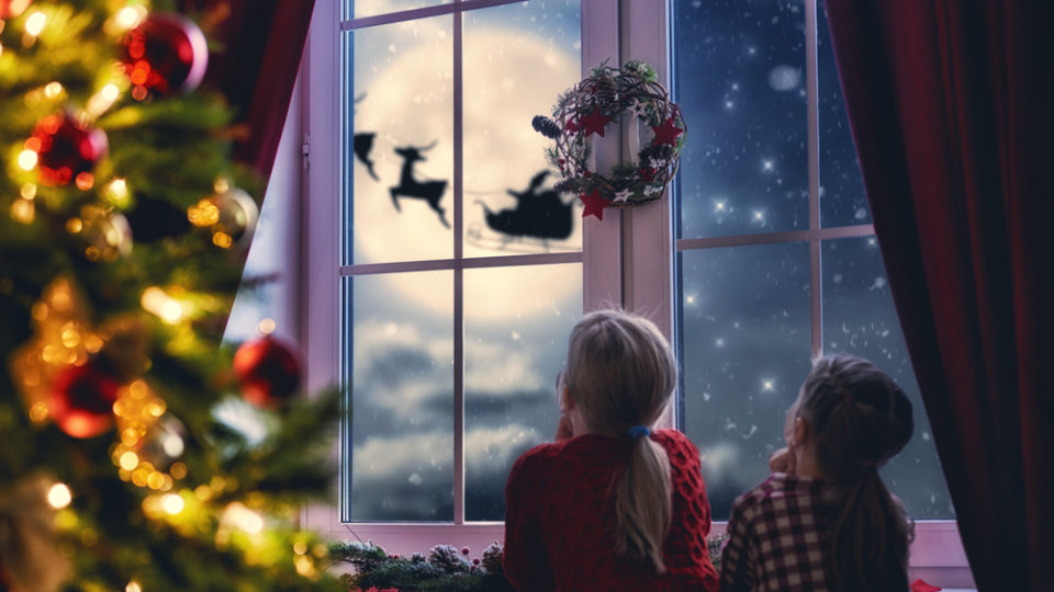 Merry,Christmas,And,Happy,Holidays!,Cute,Little,Children,Girls,Sitting