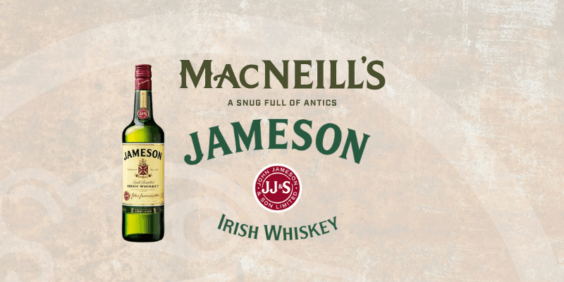 A bottle of Jameson Irish Whiskey is displayed beside the text
